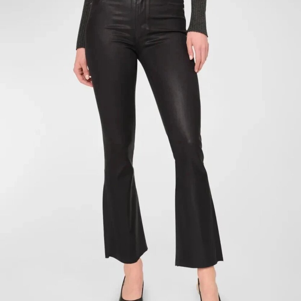 DL1961 Instasculpt Bridget Coated High Waist Fray Crop Bootcut Jeans Black Sz 31